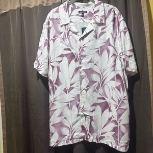 Express Men’s Floral White & Purple Button Down Shirt Short Sleeve Size XL